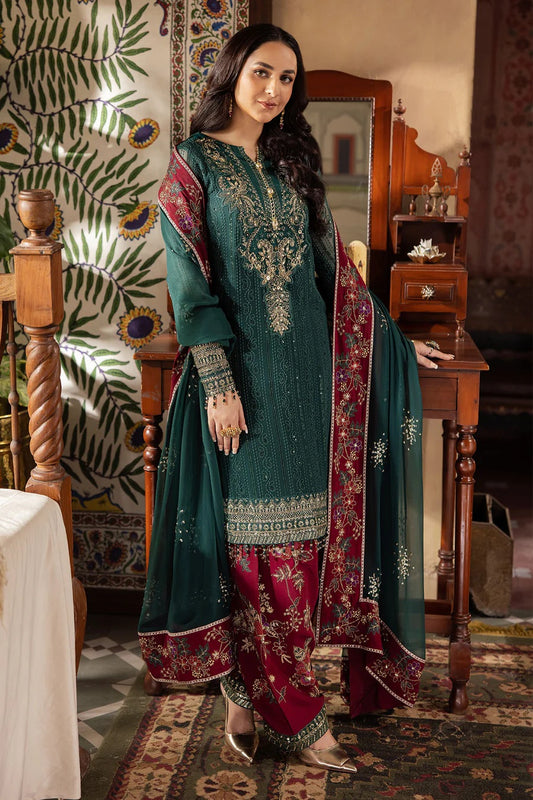 Elegant Green Chiffon Suit with Vibrant Red Dupatta