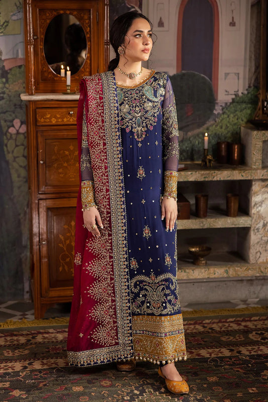 Regal Royal Blue Chiffon Suit with Intricate Embroidery