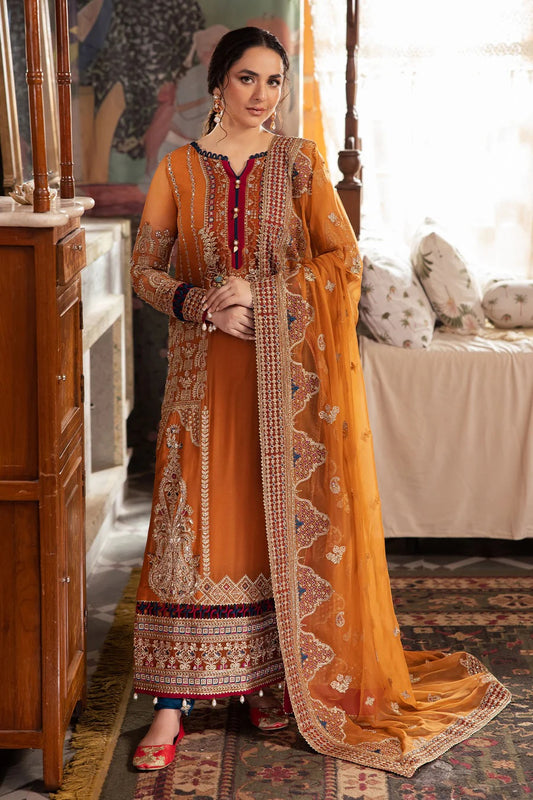 Vibrant Mustard Embroidered Unstitched Chiffon Suit