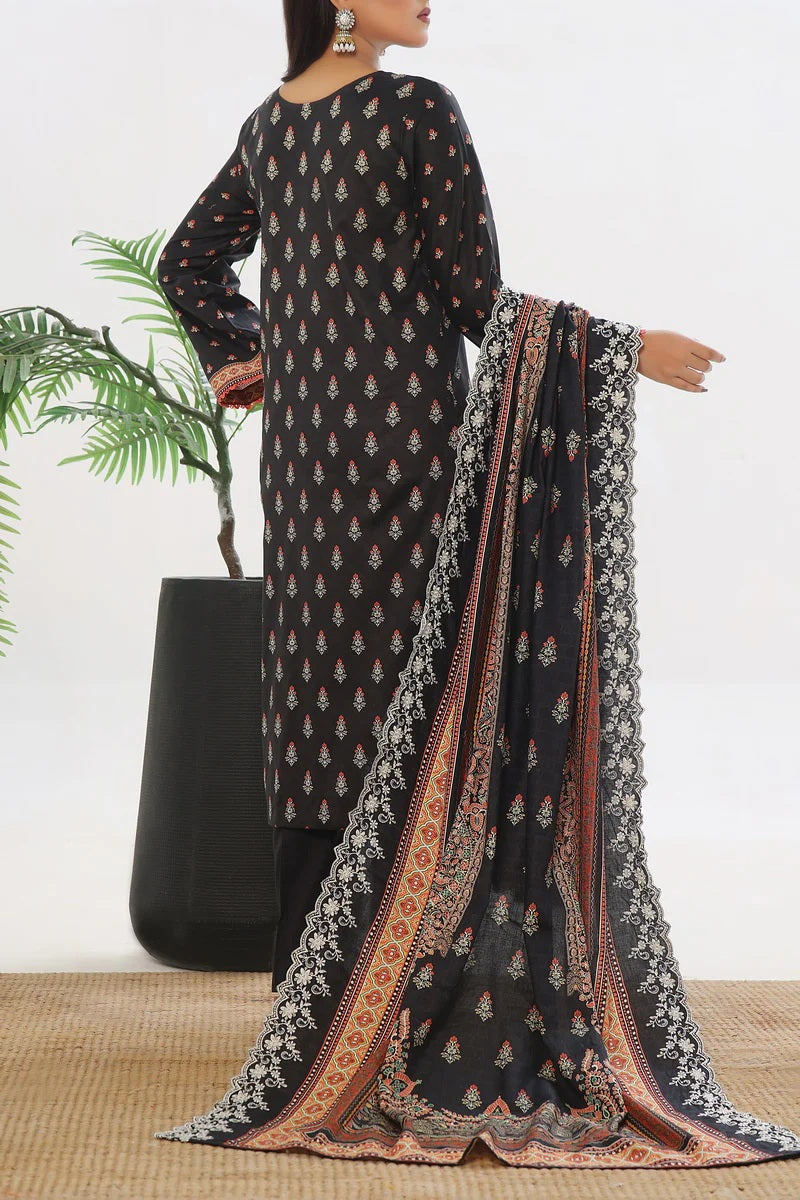 Black Cottel Embroidered  with embroidered Dupatta