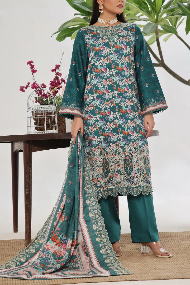 Floral Embroidered Cottel with Embroidery Detailing Dupatta