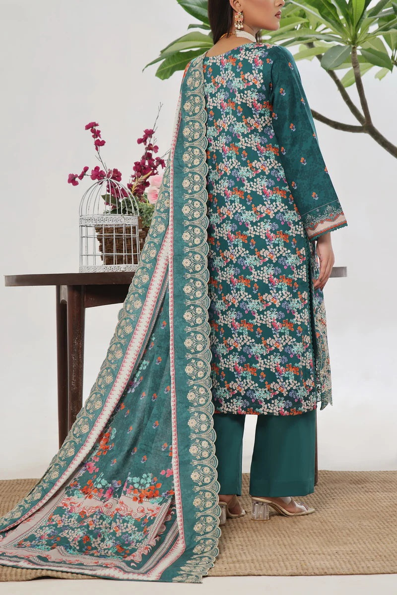 Floral Embroidered Cottel with Embroidery Detailing Dupatta