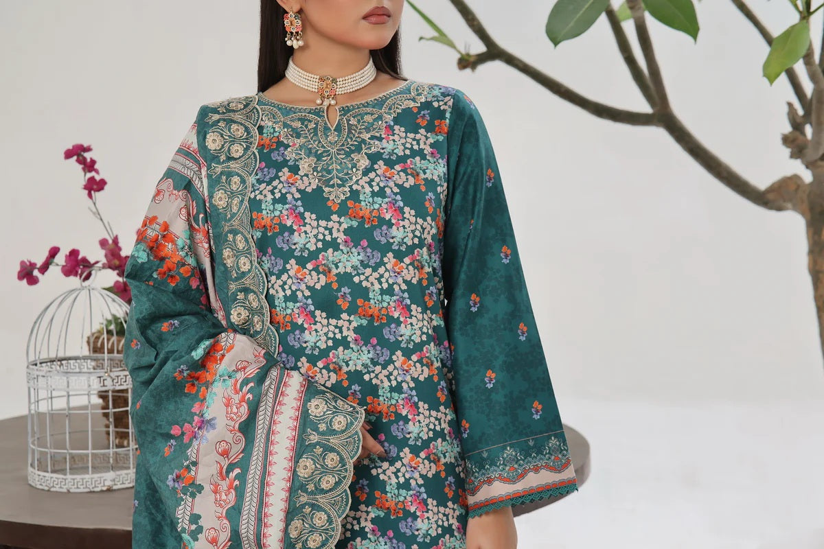 Floral Embroidered Cottel with Embroidery Detailing Dupatta