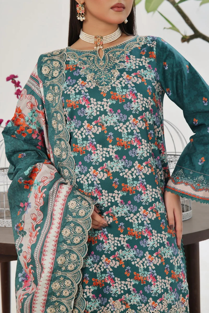 Floral Embroidered Cottel with Embroidery Detailing Dupatta