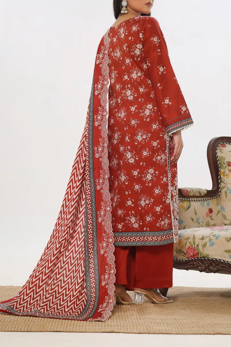 Rich Maroon Embroidered Cottel Suit with Embroidered Dupatta