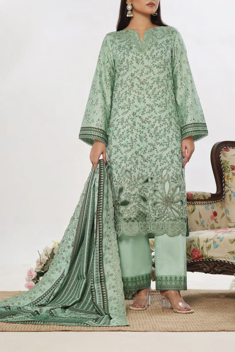 Mint Green Embroidered  Suit with Embroidered Dupatta