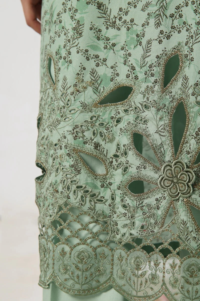 Mint Green Embroidered  Suit with Embroidered Dupatta