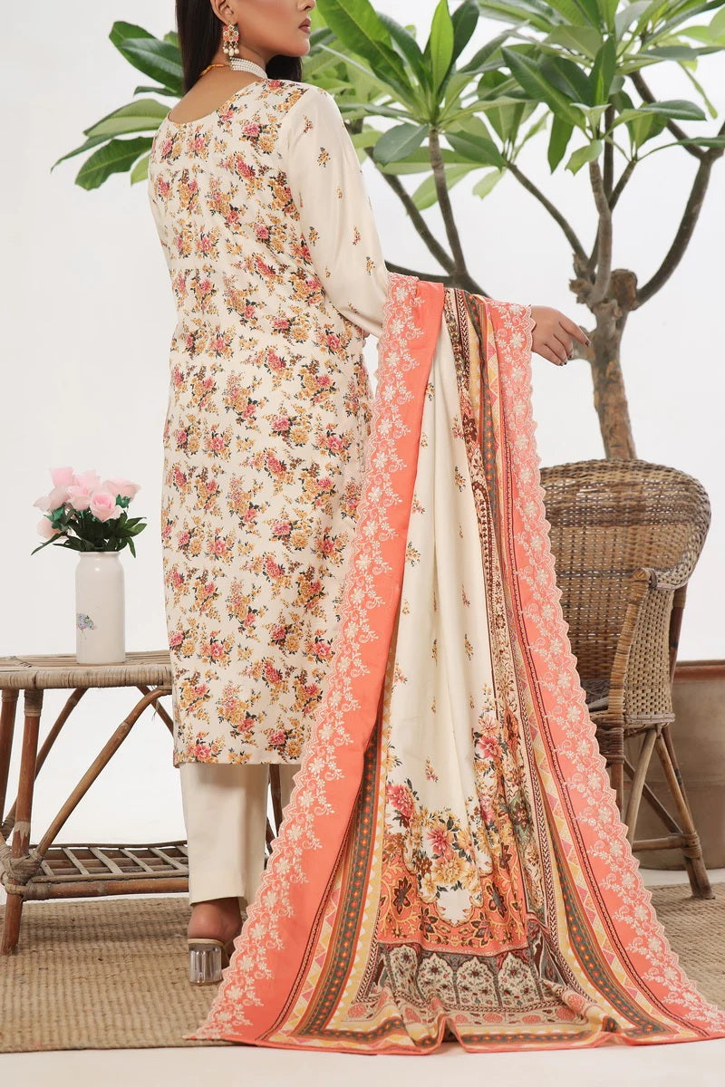 Elegant  Cottel Suit with Embroidered Detailing