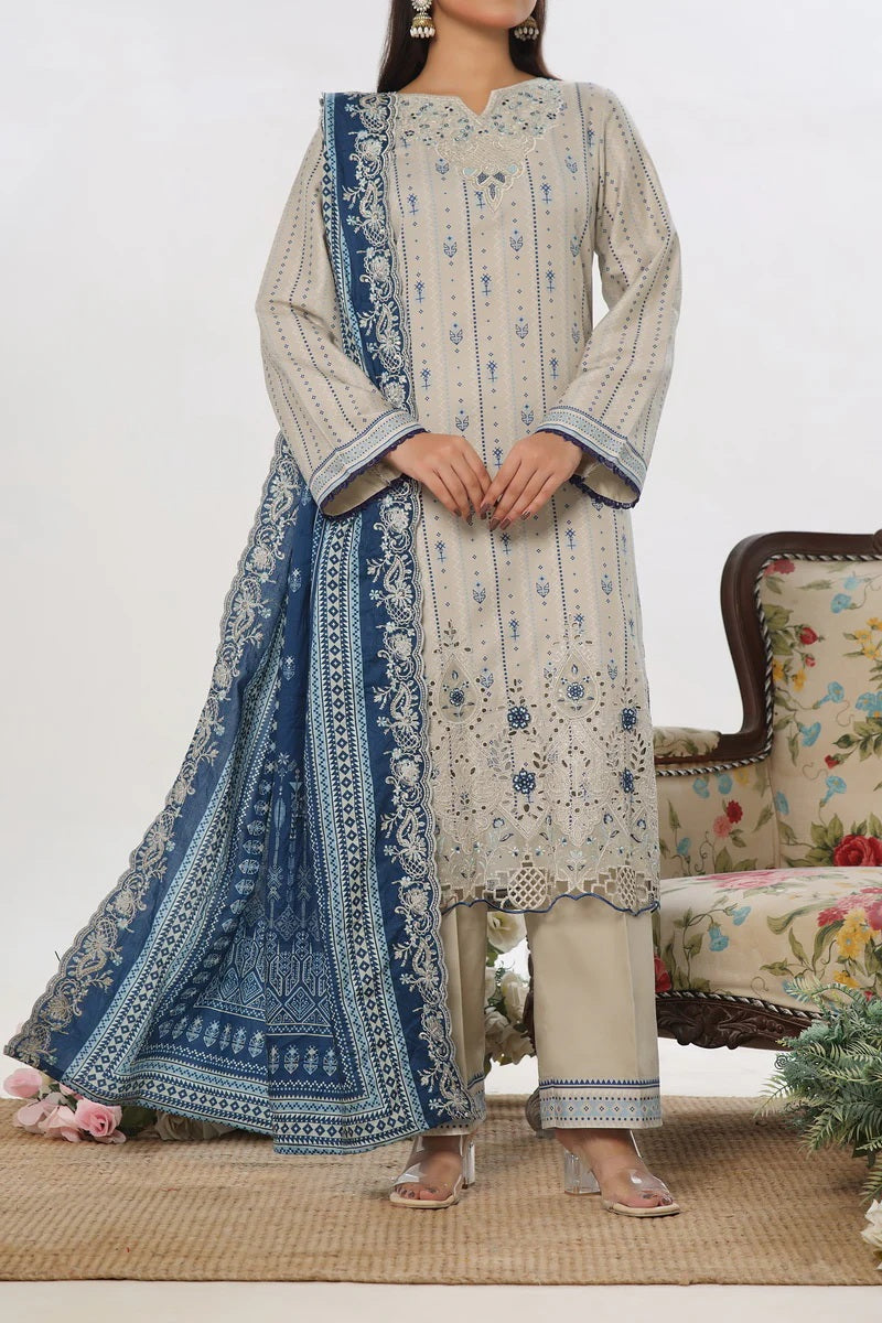 Elegant Embroidered Cottel Suit with Contrasting Dupatta