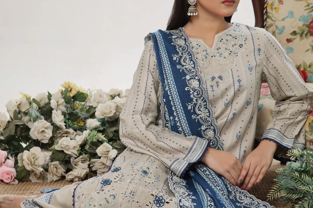 Elegant Embroidered Cottel Suit with Contrasting Dupatta